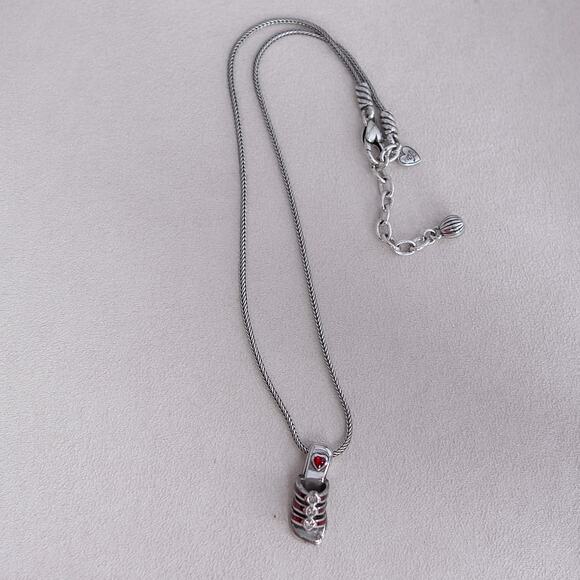 Brighton Red Sandal Shoe Pendant Necklace Silver Plated Gemstone Retired - Picture 1 of 7